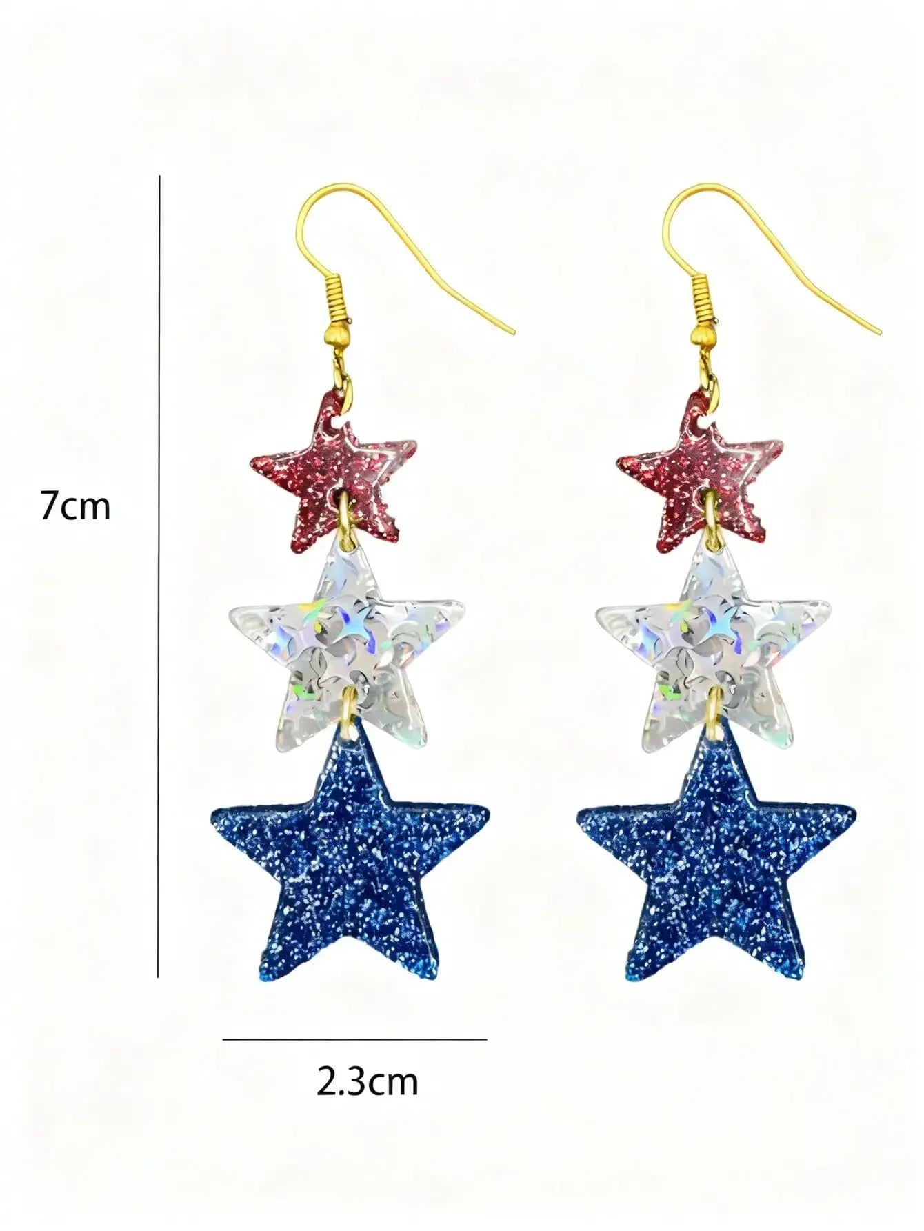 1 Pair Exaggerated 4th Of July Striped Acrylic Heart & Star USA Dangle Earrings, Small Stud Earrings