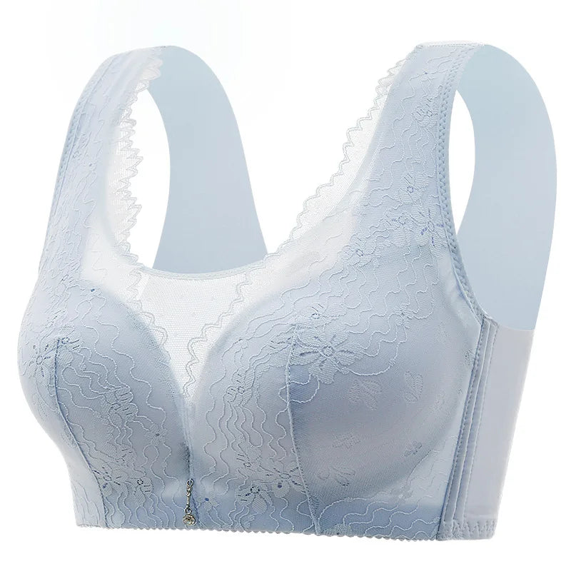 Gather Breathable Comfortable Breast-free Underwire Middle-aged Mom Bra With Large Size Front Buttons Nursing Underwear