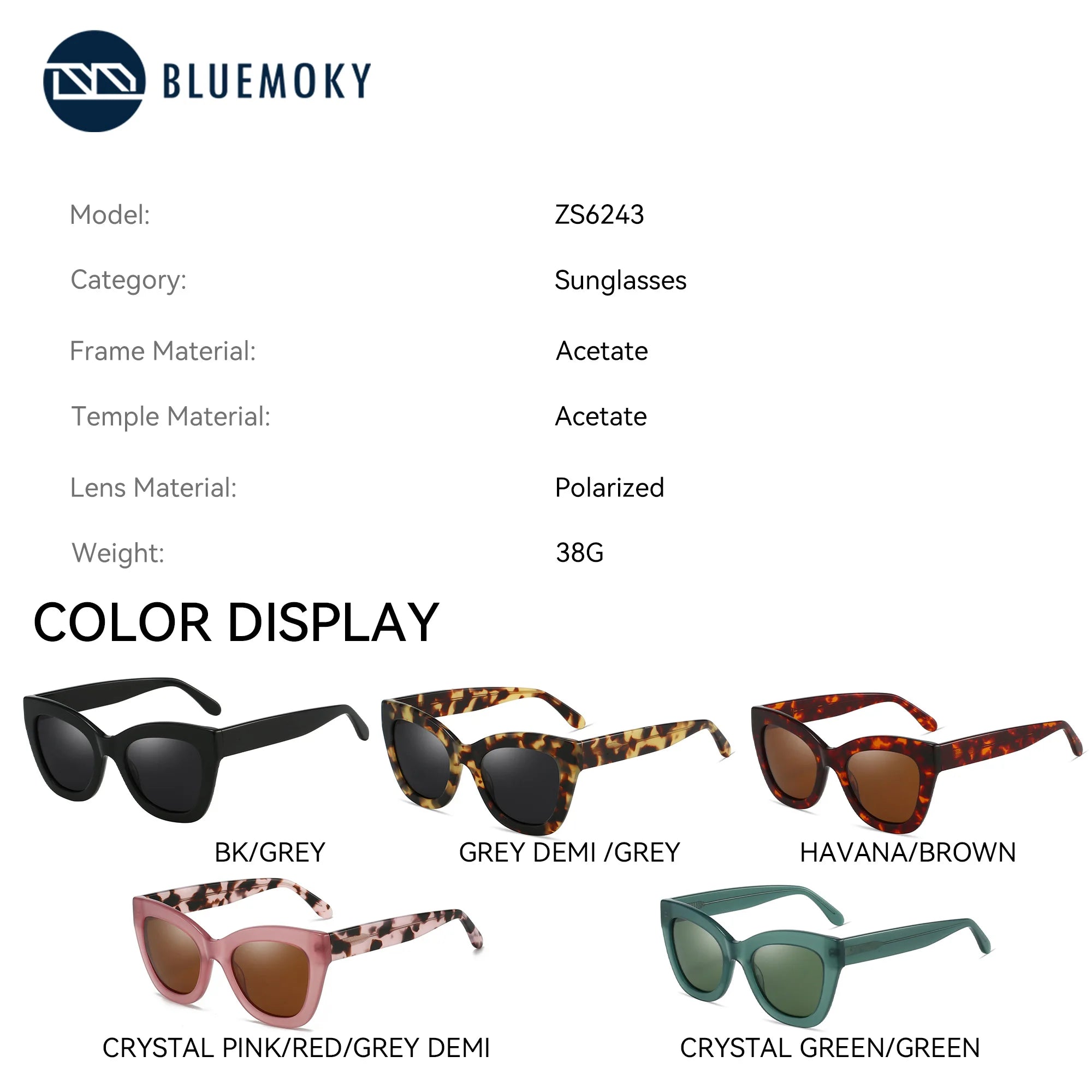 BLUEMOKY Acetate Cat Eye Polarized Sunglasses For Women UV400 Protection Fashion Custom Driving Glasses