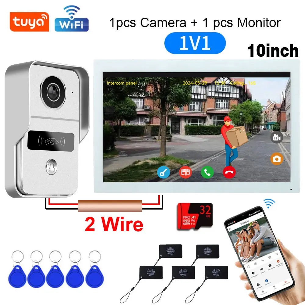 New Tuya Smart Doorbell HD Camera Home Video Intercom Wifi 2 Wires 7/10 Inch Wireless Video Doorphone System 5-in-1 NFC Unlock
