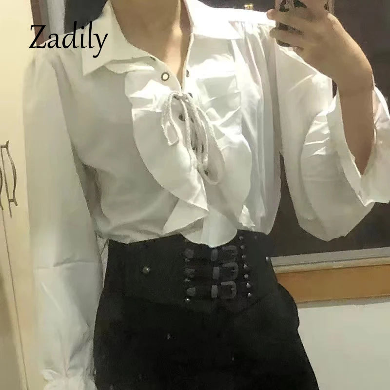 2026 Women's Victorian Gothic Blouse Ruffled Lace Up Shirt Long Sleeve Vintage Renaissance Style Top Cosplay Costume Party Wear