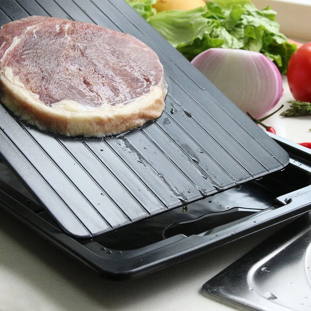 Household Aluminum Fast Defrosting Tray Rectangular With Water Storage Box Thawing Plate Black Meat Thaw Frozen Board Beef
