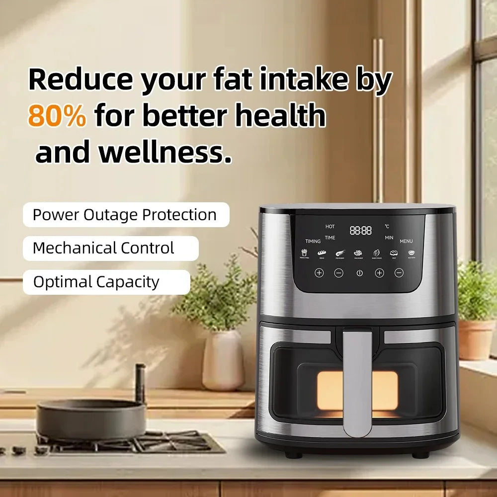 DIVEDEER 7L Home-Use Air Fryer with Viewing Window A versatile, large-capacity stainless steel air fryer designed for home use