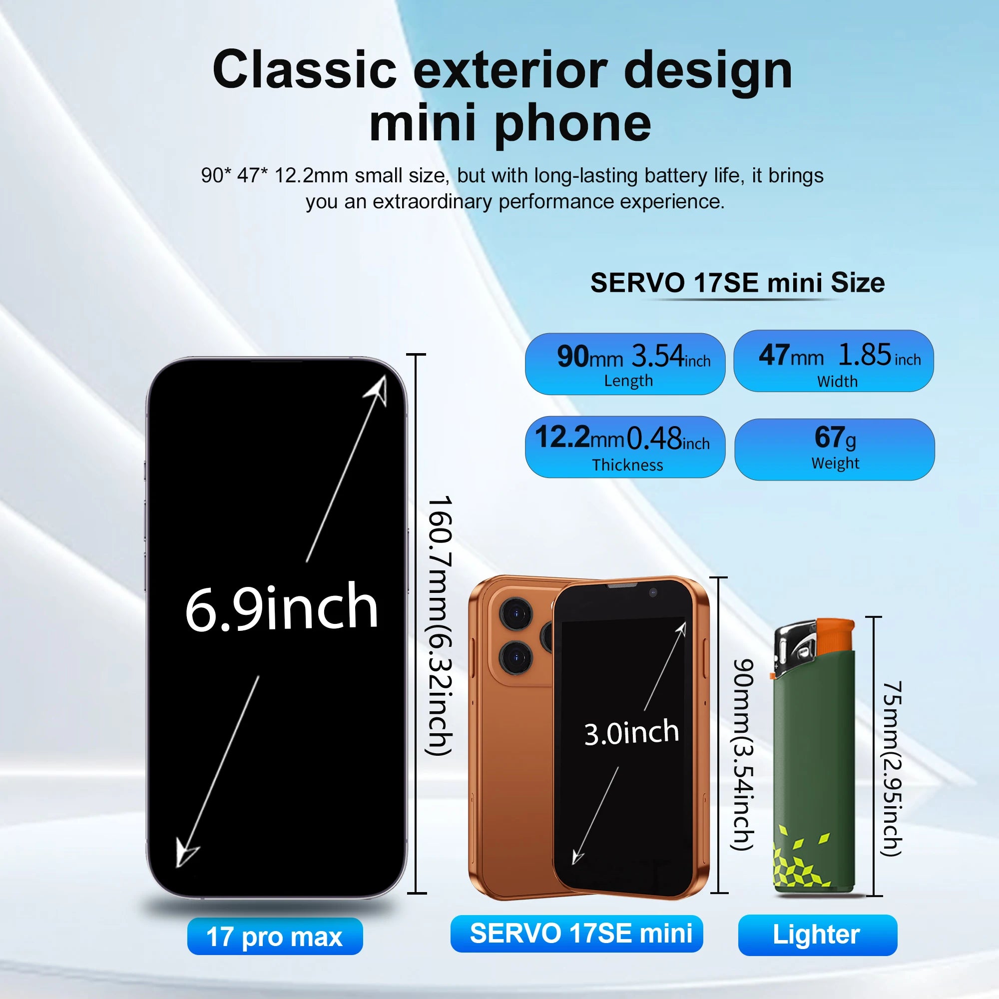 SERVO 17SE mini Smartphone Android 9.0 2GB+16GB Dual SIM 3.0'' Screen Play Store WhatsAPP GPS WiFi 3G WCDMA Small mobile phones