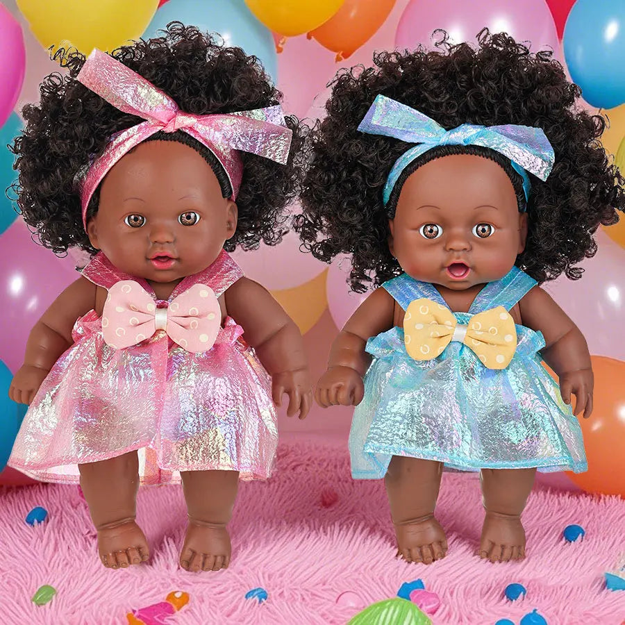 8inch 20cm American African Black Doll with Clothes Full Vinyl Body Curly Hair Doll Realistic Black Baby Doll Girl Birthday Gift