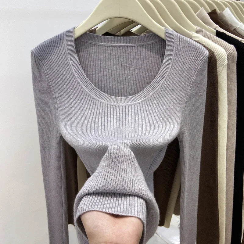 Zjaiss Solid Color O-neck Knitted Pullovers 2026 Women's Autumn Winter New Slim Fit Sweater Soft Warm Simple Base Layer Top