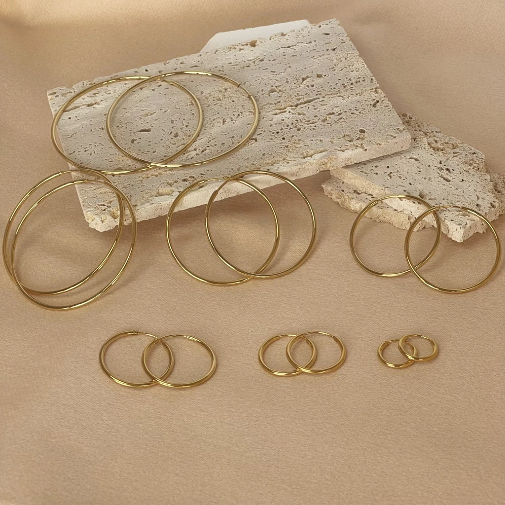 Stainless Steel 12-70mm Minimalist Big Circle Hoop Earrings for Women Trendy Gold Color Metal Smooth Round Earring Jewelry