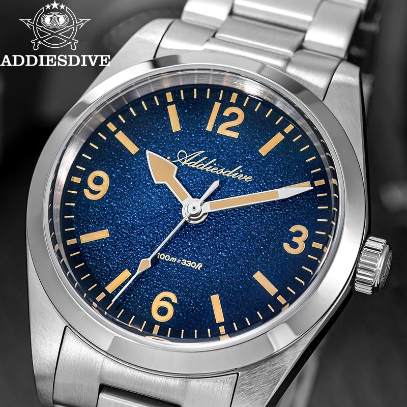 ADDIESDIVE Luxury Stainless Steel Women's Watch 36mm Sapphire Crystal C3 Retro Night Light Lady Quartz Watch 100m Waterproof New