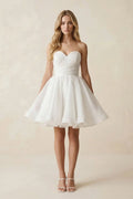 Sweetheart Neckline A-Line Strapless Pleated Organza Wedding Dress in White Wedding Dresses for Women Simple Wedding Dress