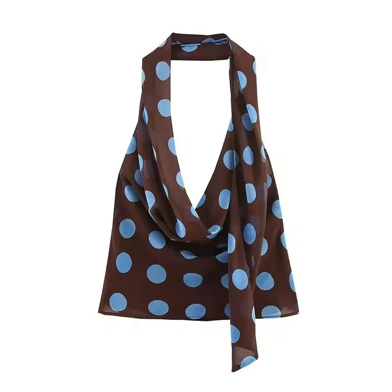 Polka Dot Printed Midi Skirts Two Piece Sets for Women 2026 Summer Chic Scarf Halter Top Suits Beach Woman 2 Piece Outfits