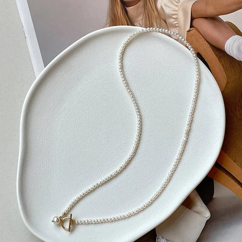 Minar Classic Natural Freshwater Pearl Beaded Necklace for Women 14K Real Gold Plated Copper Toggle Clasp Circle Strand Chokers