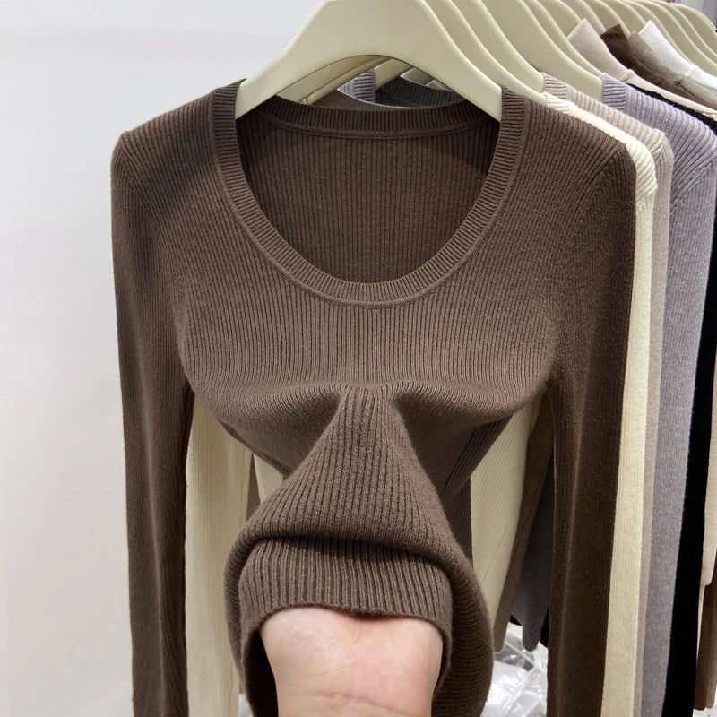 Zjaiss Solid Color O-neck Knitted Pullovers 2026 Women's Autumn Winter New Slim Fit Sweater Soft Warm Simple Base Layer Top