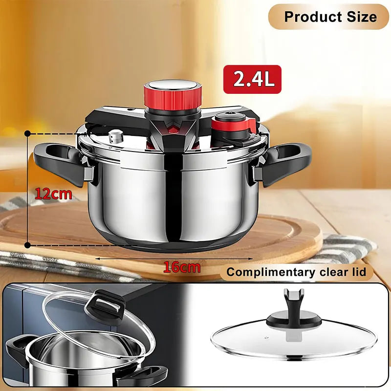 1.8L/2.4L Mini Pressure Cooker With Glass Lid One-Hand Rotating Lock Olla de Presion 3-In-1 Stainless Steel Pressure Cooker