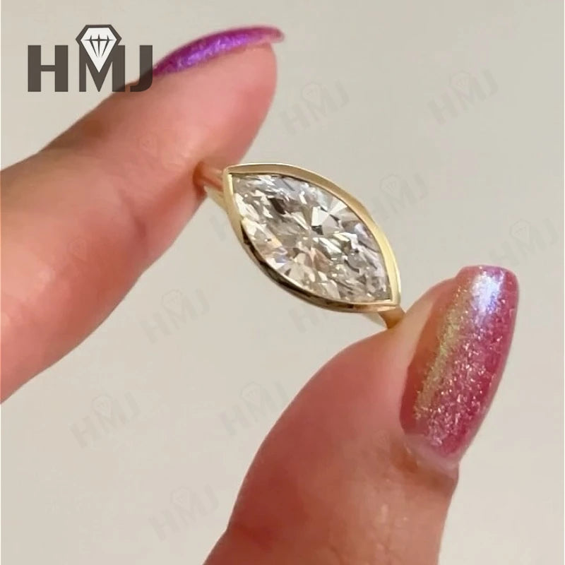 Wedding Customize Ring Marquise Shape 10k 14k 18k Gold Moissanite Diamond  Engagement Band Certificat Charms Anniversary Gift