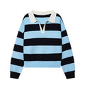 Women's 2026 New Knitted Striped Sweater Polo neck Pullover Spring Fashion Loose Elegant Warm Young Women Sweater Street Blouses