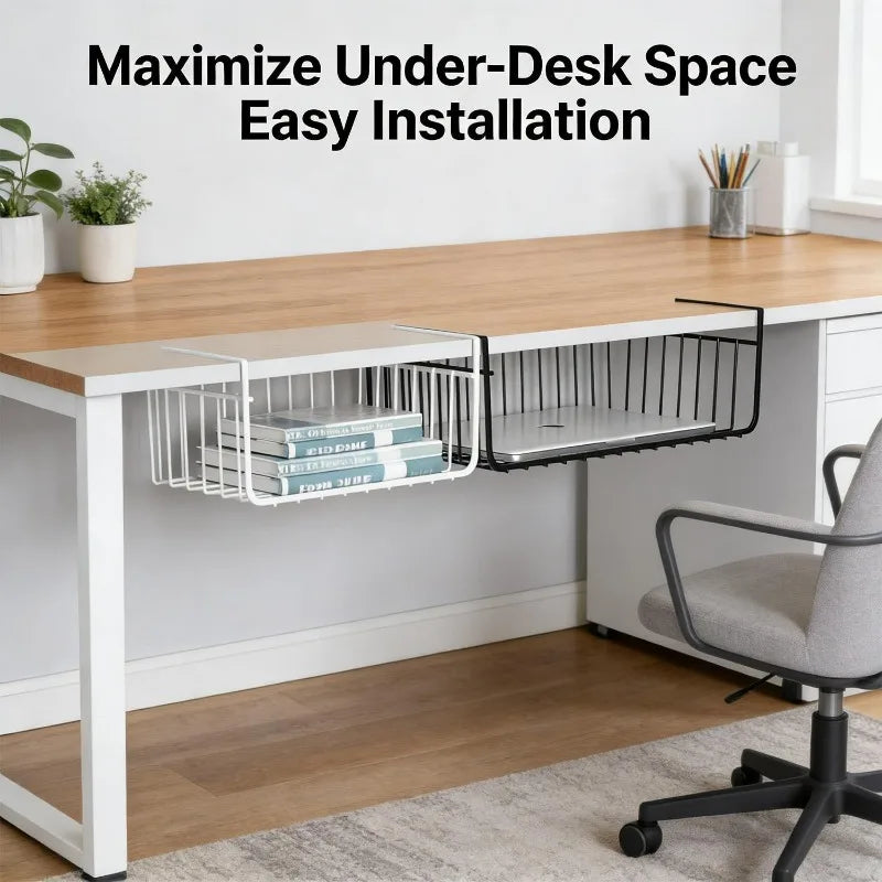 Under Shelf Storage Basket Home Multifunctional Iron Closet Desk Hanging Mesh Basket Kitchen Bathroom Save Space Storage Rack