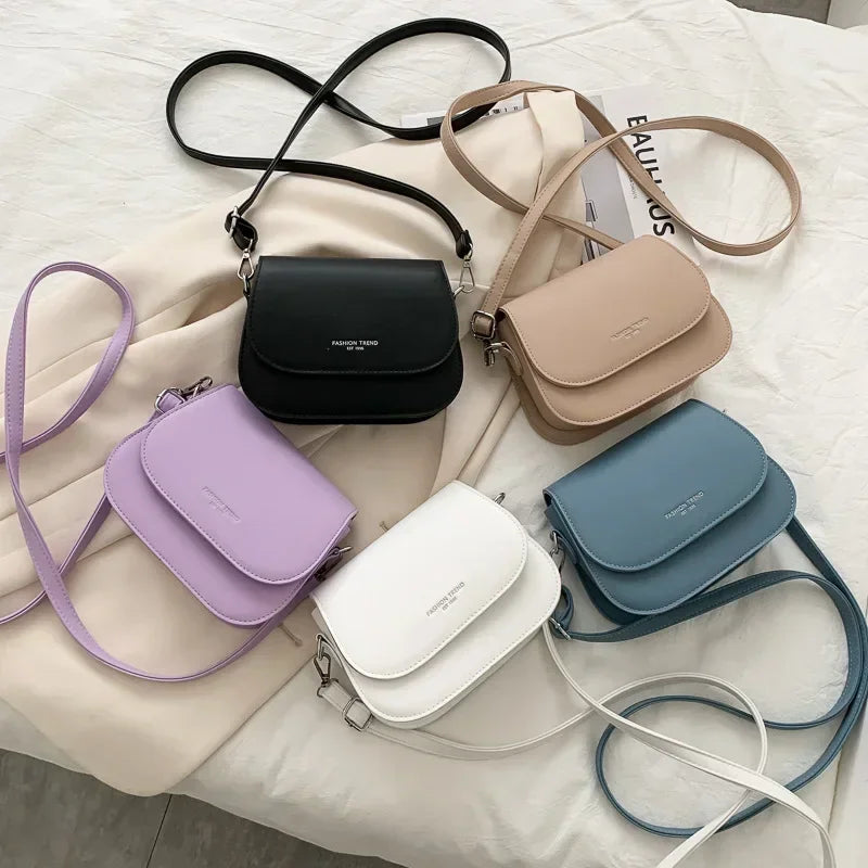 Trendy Saddle Shoulder Bag Women PU Leather Crossbody Bag Simple Solid Color Flap Messenger Bag Fashion Handbags Pouch