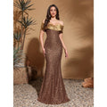 Pleated neckline sequined hip-length dress, elegant and chic dress