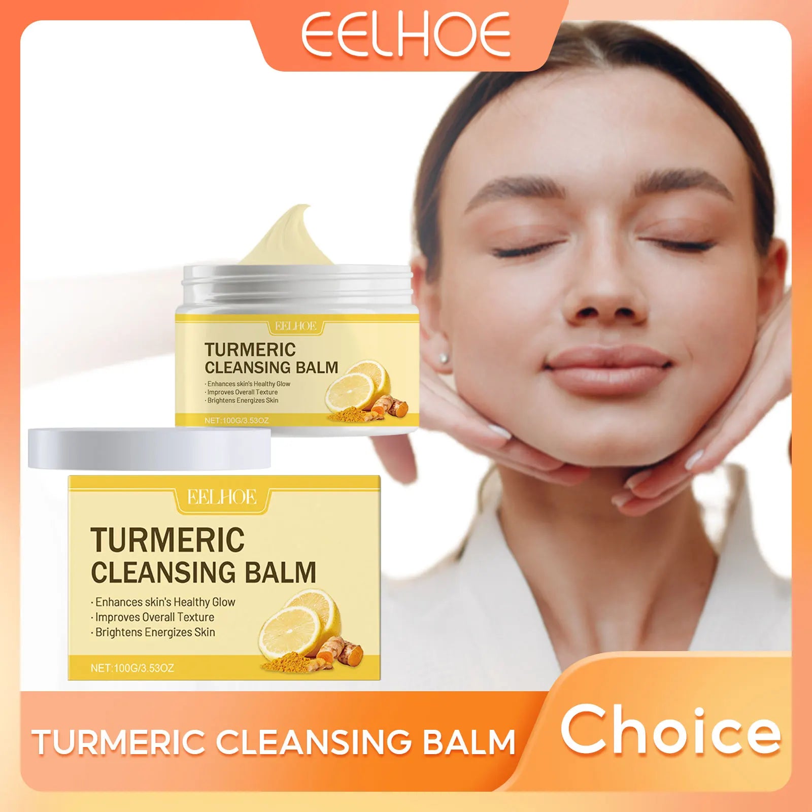 EELHOE Turmeric Cleansing Balm Makeup Remover Moisturizing Facial Pore Cleaning the Skin Refreshing Lemon Makeup Remover Balm