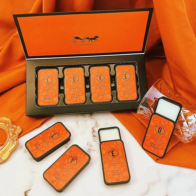 Solid Perfume Set 4pcs Floral Fruity Long Lasting Portable Light Fragrance Gift Daily