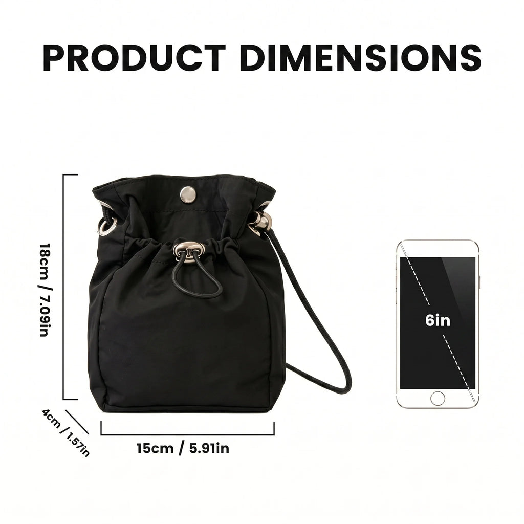 Unisex Lightweight Waterproof Nylon Drawstring Crossbody Bag Mini Dual Closure Adjustable Phone Shoulder Purse Travel Sling Bag