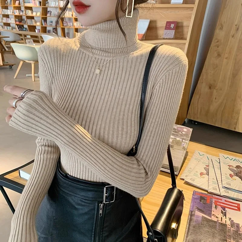 2026 Casual Slim Knitted Pullover Autumn Winter Thick Turtleneck Sweater Base Sweater Korean Style Simple Base Layer Warm Tops