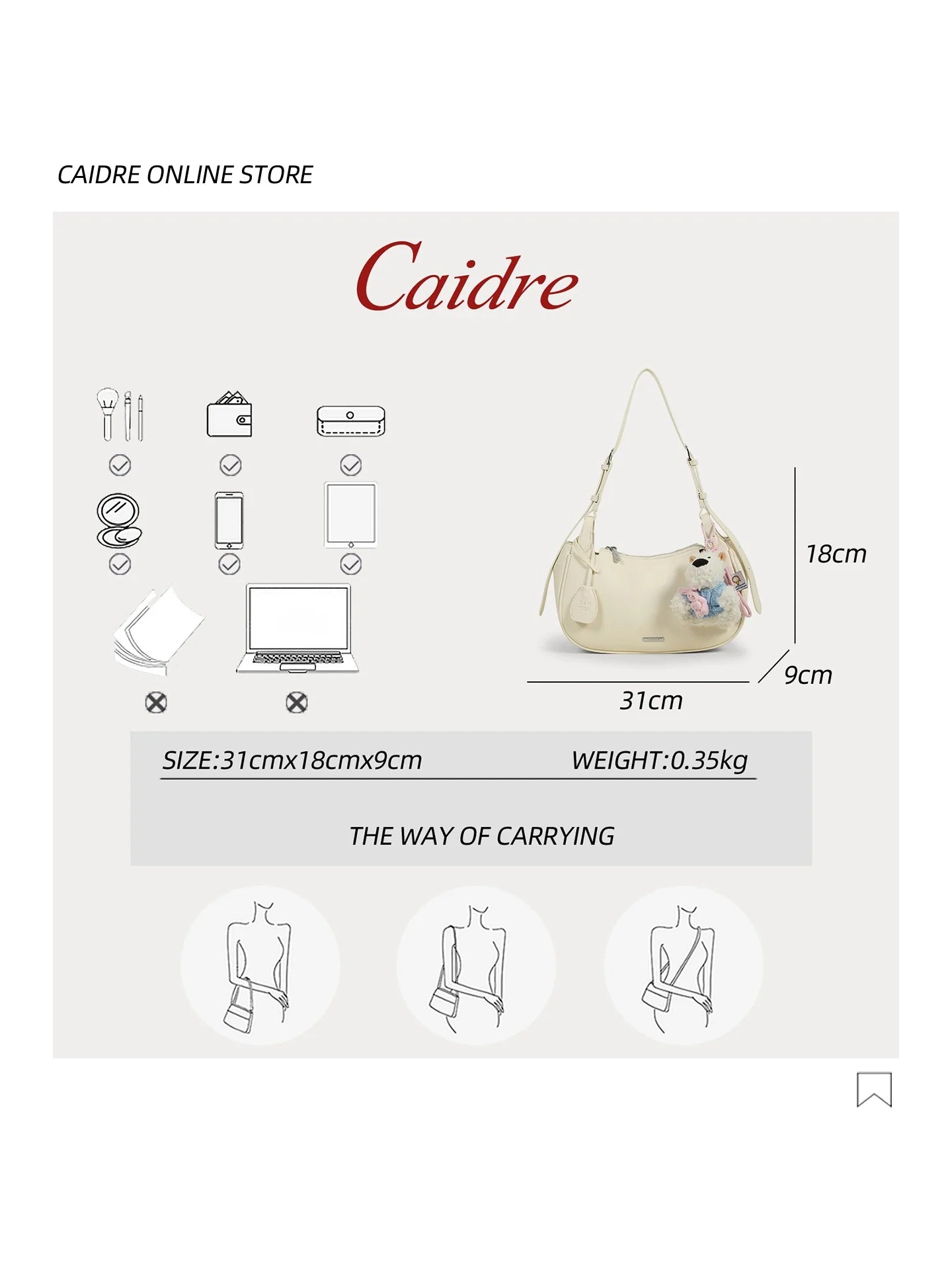 Caidre Korean Style Hobo Bag Small Dog Crossbody Underarm Bag Women's Birthday Gift Commuter Diagonal Large Bag