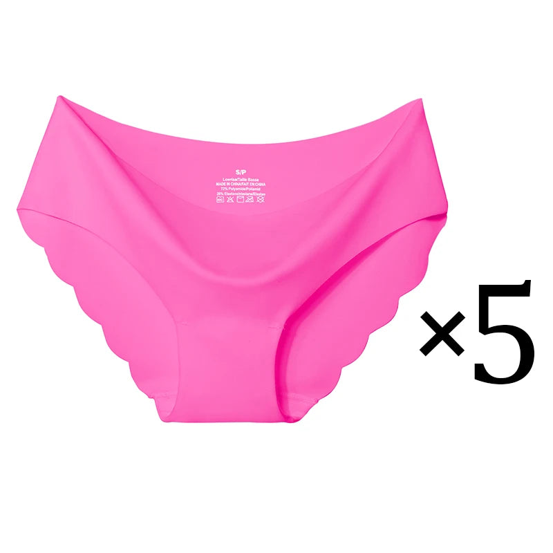 5PCS Women's Summer Ultra-Thin Ice Silk Underwear Seamless Comfort Large Size Briefs Solid Color Wave Underpants Female Lingere