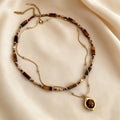 Retro Temperament Layered Tiger Eye Stone Pendant Necklace For Women Stainless steel  Collarbone Chain Sets Jewelry