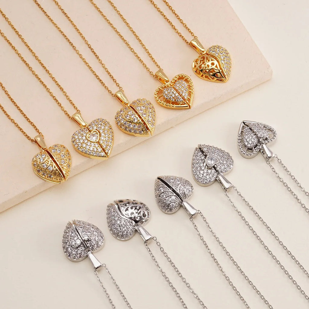 18k Gold Plated Coppe Heart Angel Wings Openable Pendant Necklace Cute Party Jewelry Valentine's Day Gift for Women Girls Mum