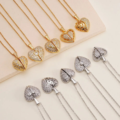18k Gold Plated Coppe Heart Angel Wings Openable Pendant Necklace Cute Party Jewelry Valentine's Day Gift for Women Girls Mum
