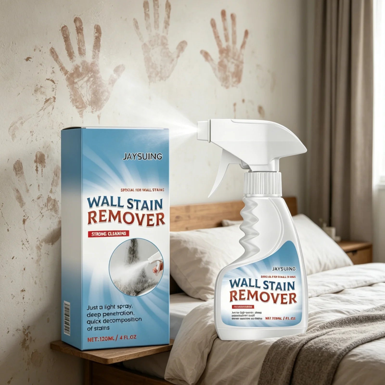 JAYSUING Wall Stain Remover Deep Decontamination Powerful Cleaning Long Lasting Anti Mildew Gentle Mildew Remover Spray 120ml