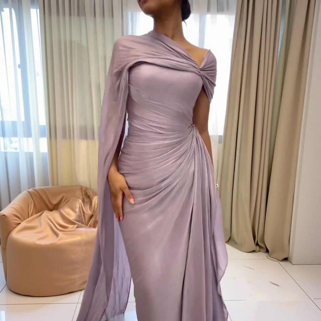 Sharon Said 2026 Women's Elegant Evening Dresses with Draped Cape Formal Birthday Gown Pink One Shoulder Arabic SF199 Customized