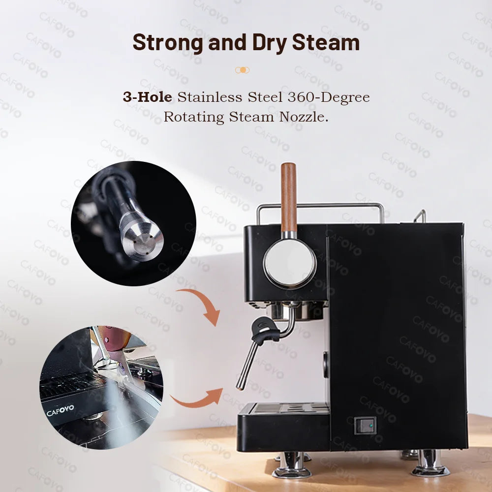 CAFOVO E147 9Bar Semi-automatic Espresso Machine PID+NTC Double ULKA Pump Double Boiler Coffee Machine with OPV for Home Cafe