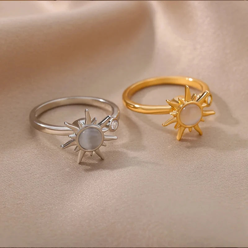 Ring For Women Stainless Steel Sun Pendant Spinner Fidget Rings Fashion Birthday Jewelry Gift Free Shipping