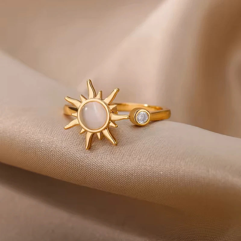Ring For Women Stainless Steel Sun Pendant Spinner Fidget Rings Fashion Birthday Jewelry Gift Free Shipping