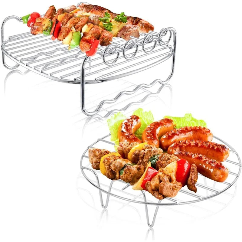 5pcs Air Fryer Rack Set Stainless Steel Double Layer Rack with 4 Skewers Air Fryer Accessories for Ninja Power Airfryer Philips