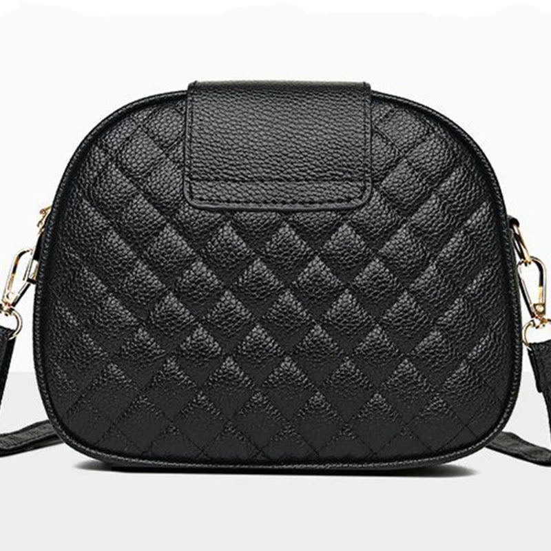 Gentle Compact Quilted Oval Crossbody Bag, Lightweight PU Shoulder Bag with Multi-layer Zipper Storage Space