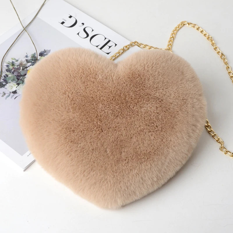 Simple Styles Plush Heart-shaped Handbags Women Handbag Diagonal Crossbody Bag Peach Heart Versatile Fashion Wallet