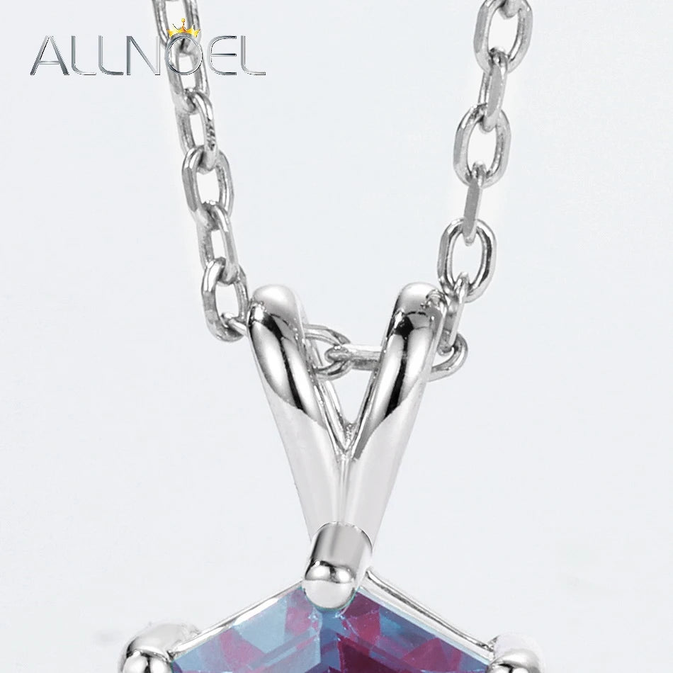 ALLNOEL Hexagon 2CT Lab Created Alexandrite 7*7mm 925 Silver Pendant Necklace For Woman Color Changing June Birthstone Wholesale