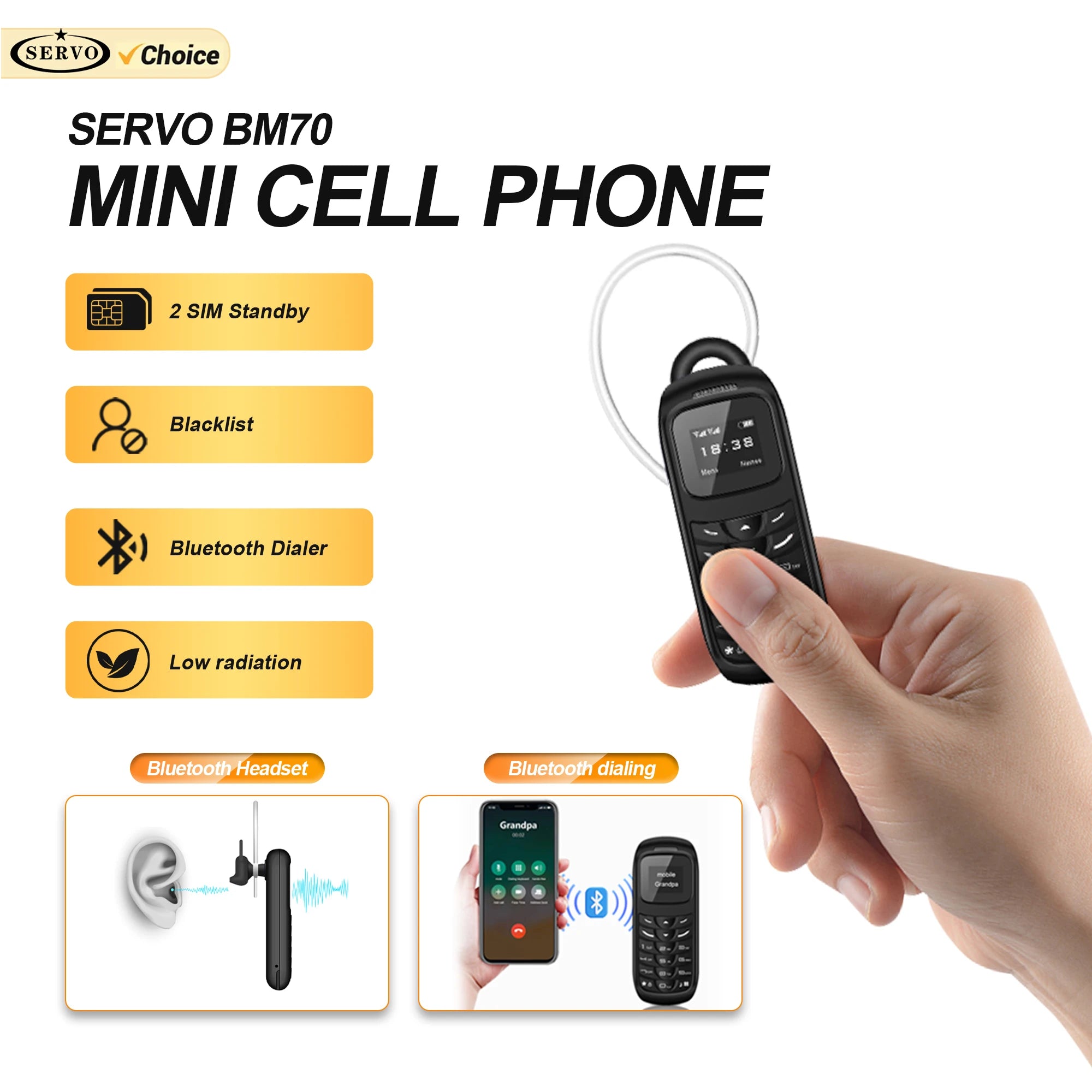 SERVO BM70 Mini Back-up Mobile Phone Dual SIM Standby Magic Voice Call Recording Blacklist Alarm Clock 2G Super Small Cellphones