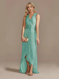 Luxury Floor Length V-Neck Evening Dresses Elegant Slit Party Women 2025 Wedding Sequins Formal Cocktail Prom Gowns