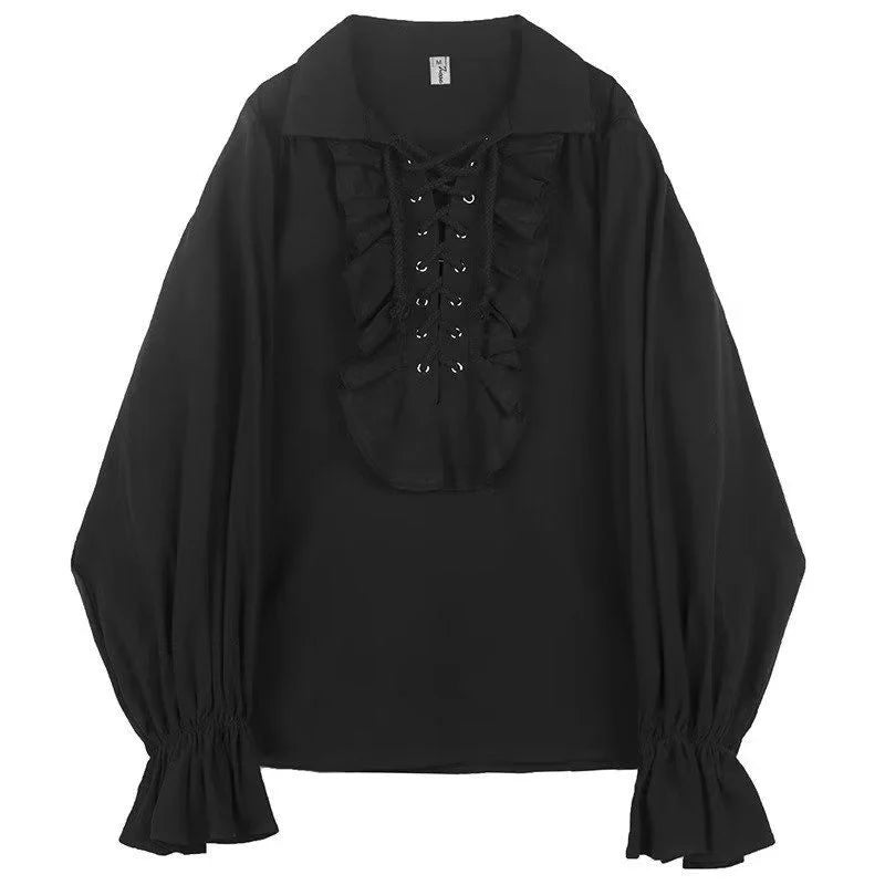 2026 Women's Victorian Gothic Blouse Ruffled Lace Up Shirt Long Sleeve Vintage Renaissance Style Top Cosplay Costume Party Wear