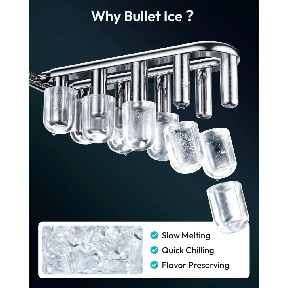 Countertop Ice Maker, 26.5lbs/Day, 9 Bullet Ice in 6 Mins, Auto-Cleaning, Portable with Handle, Black