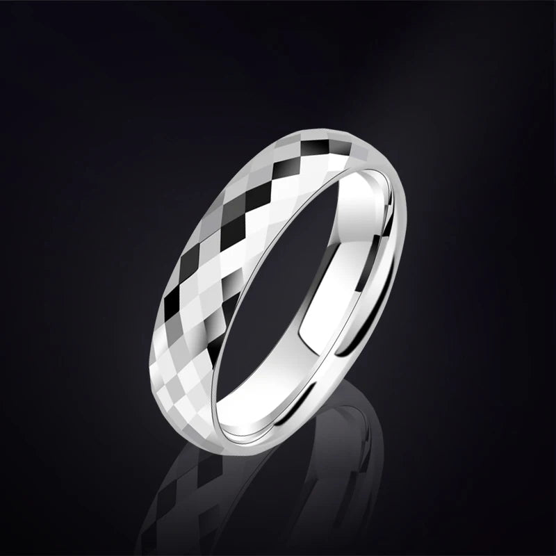 Custom Silver 4mm/6mm Width Tungsten Couples Engagement Rings High Polished Faceted Design Personalized Gift Can Engraving 4-13