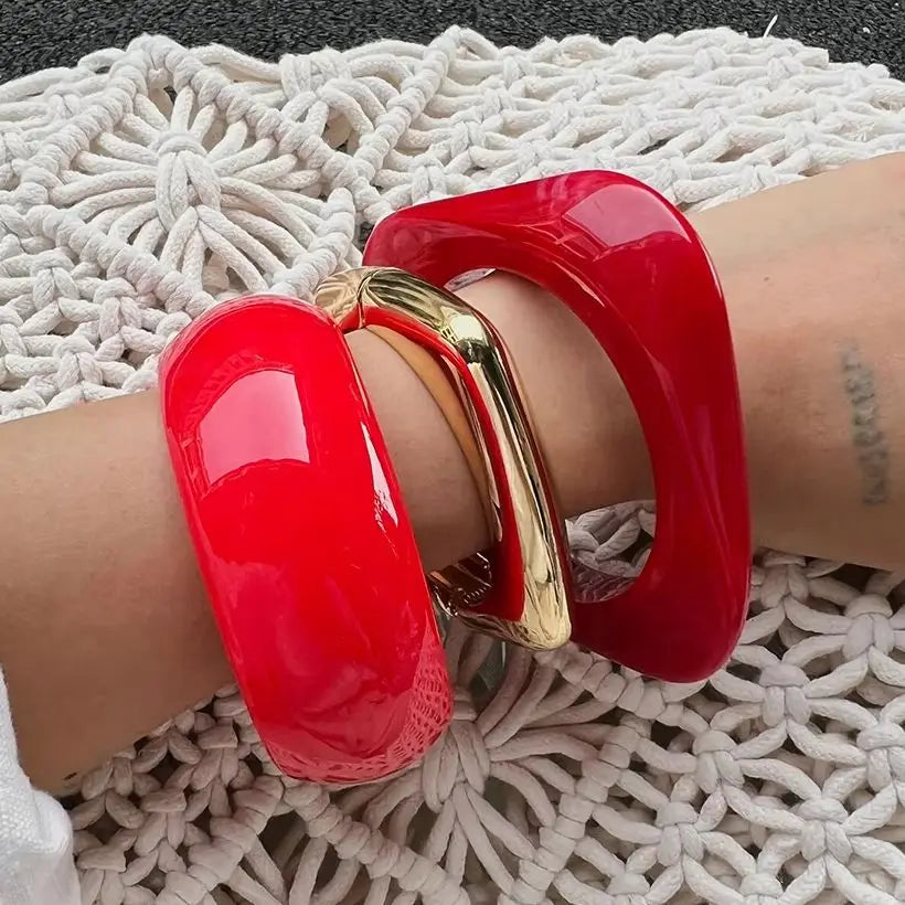 Ingemark 3 Styles Boho Resin Acrylic Bangles for Women 2025 New Fashion Vintage Irregular Wide Springs Bracelets Women Jewelry