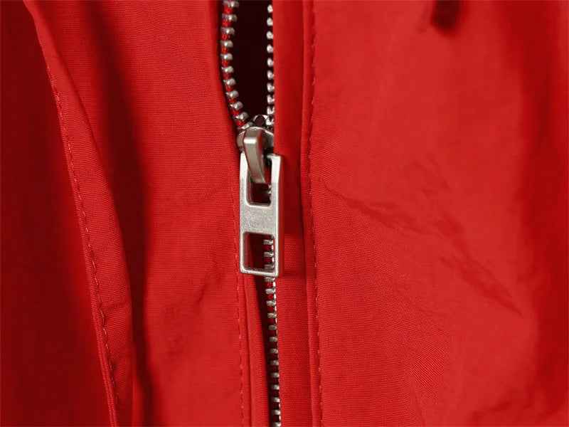 Women's Jacket 2026 Spring New Red Long-Sleeve Drawstring Decorative Festive Hoodie Zipper Cardigan Casual Fashion Versatile