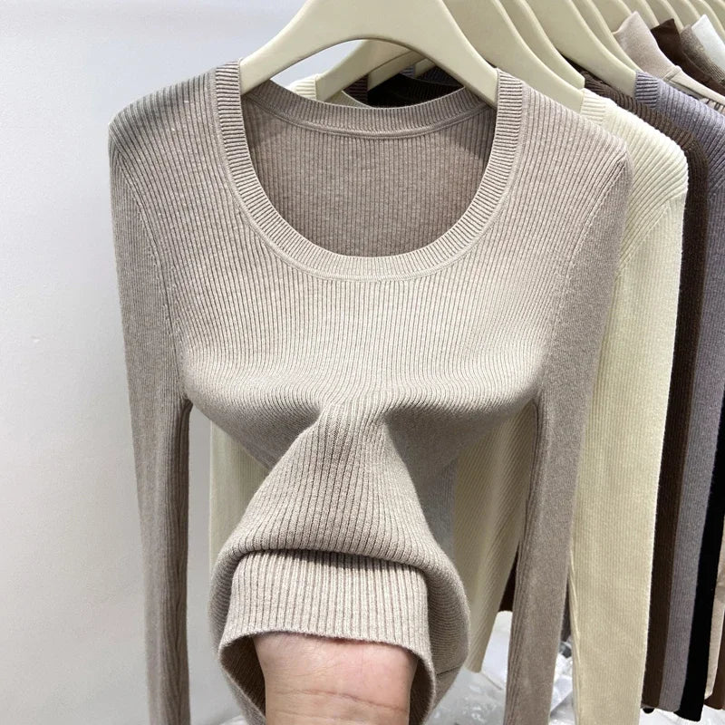 Zjaiss Solid Color O-neck Knitted Pullovers 2026 Women's Autumn Winter New Slim Fit Sweater Soft Warm Simple Base Layer Top