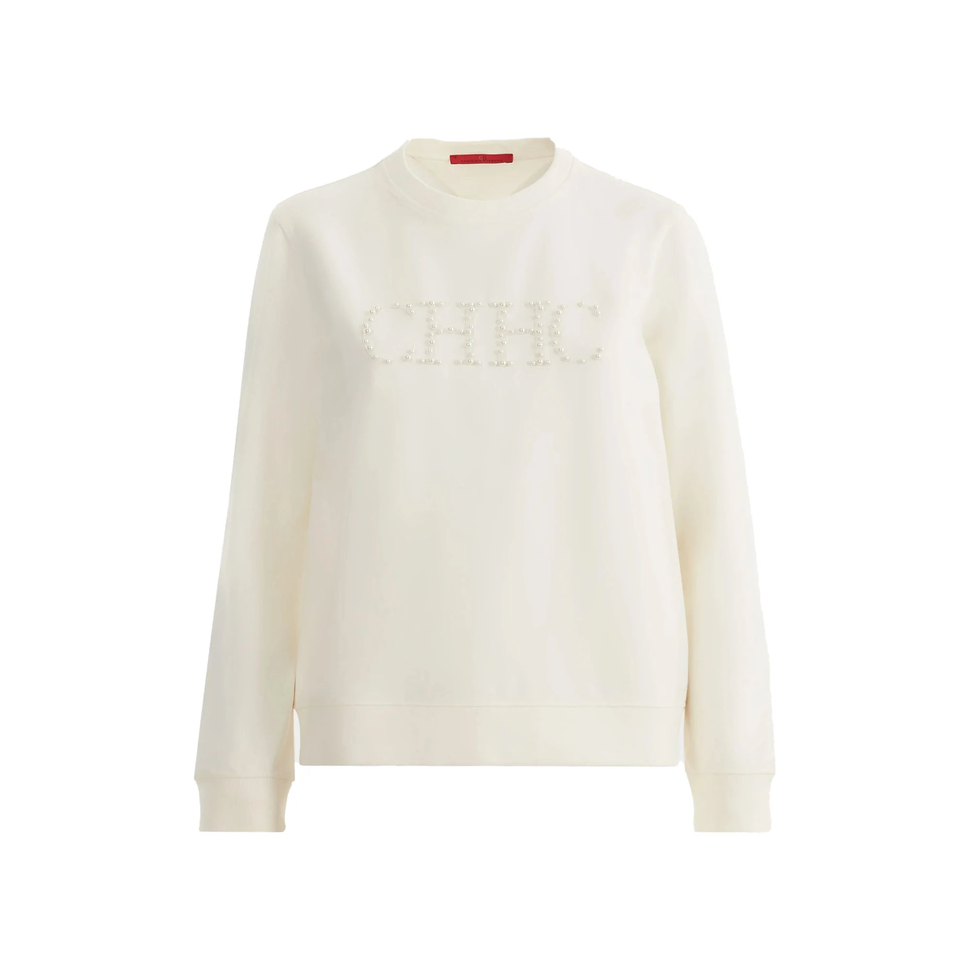 CHCH Women's Hoodie 2026 New Simple Pearl Embroidered Top Women's Beige Loose Long Sleeve Hoodie