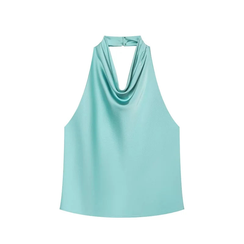MUJER Satin Halter Tops Woman 2026 Sexy Backless Tops for Women Camisole off Shoulder Summer Top Women Pink Black Top Female